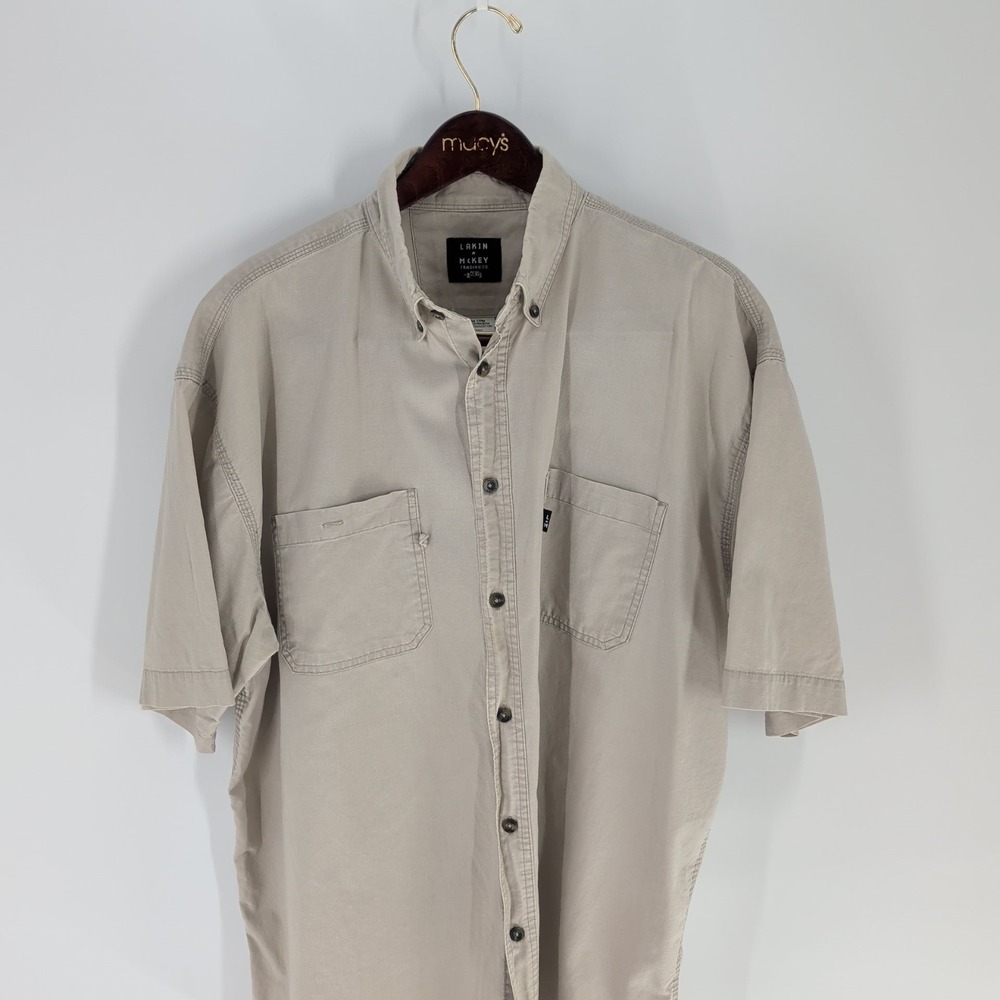 Lakin Mckey Dubble‎ Pockets Classic Short Sleeve Button Down Shirt Beige Size XL